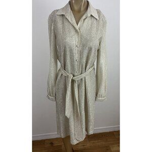 Vintage Wilroy Traveller Brownstone Women's 14 Gold Lame Dress Shirt Belted